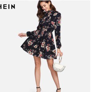Shein Blue floral long sleeve mini dress